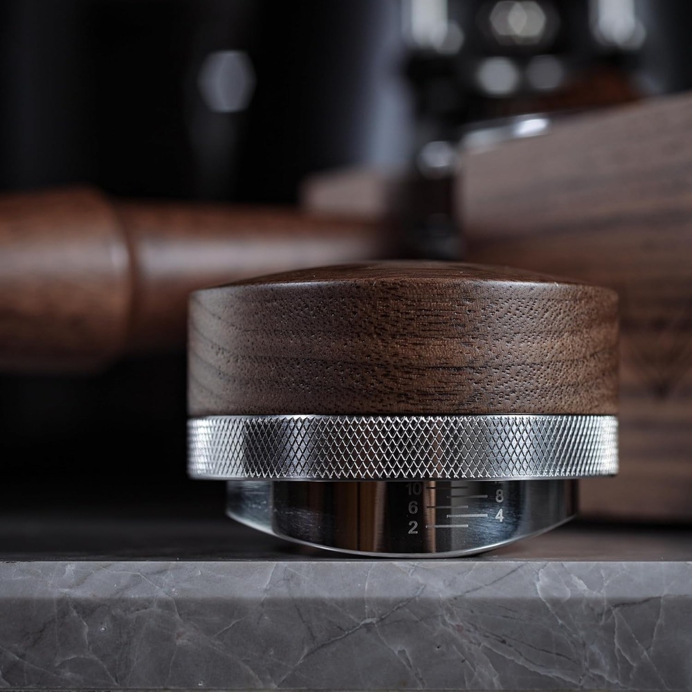 KNODOS 54mm Walnut Stainless Espresso Distributor Leveler for Breville